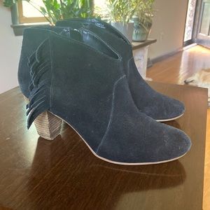 Black suede western booties with fringe!